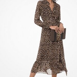 MICHAEL KORES  Leopard Georgette Wrap Dress